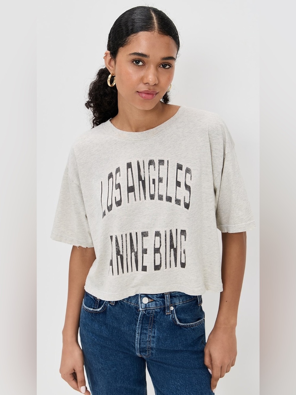 Anine Bing Johnny Cropped Tee Gray Distressed oversized fit Los Angeles